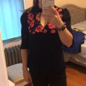 Francesca’s Blue Key Hole Blouse with Bell Sleeves